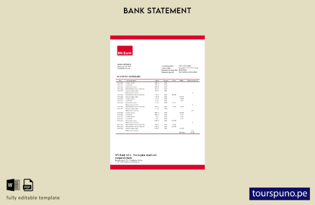 listo para imprimir plantilla de word   extracto bancario BN de Noruega